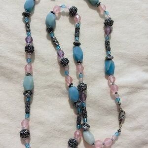 Elegant Blue and Pink Beaded Necklace